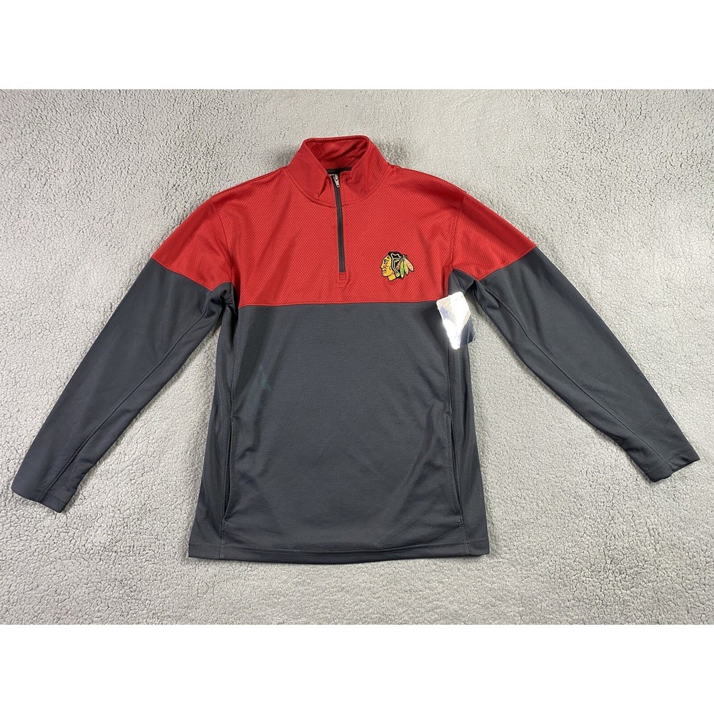 NWT Chicago Blackhawks Sweater Medium Red Gray Logo Waffle NHL Fleece Deadstock